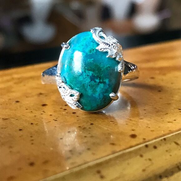 Natural Shadowkite Sterling Silver Peacock Ring Size 9 - Picture 9 of 9